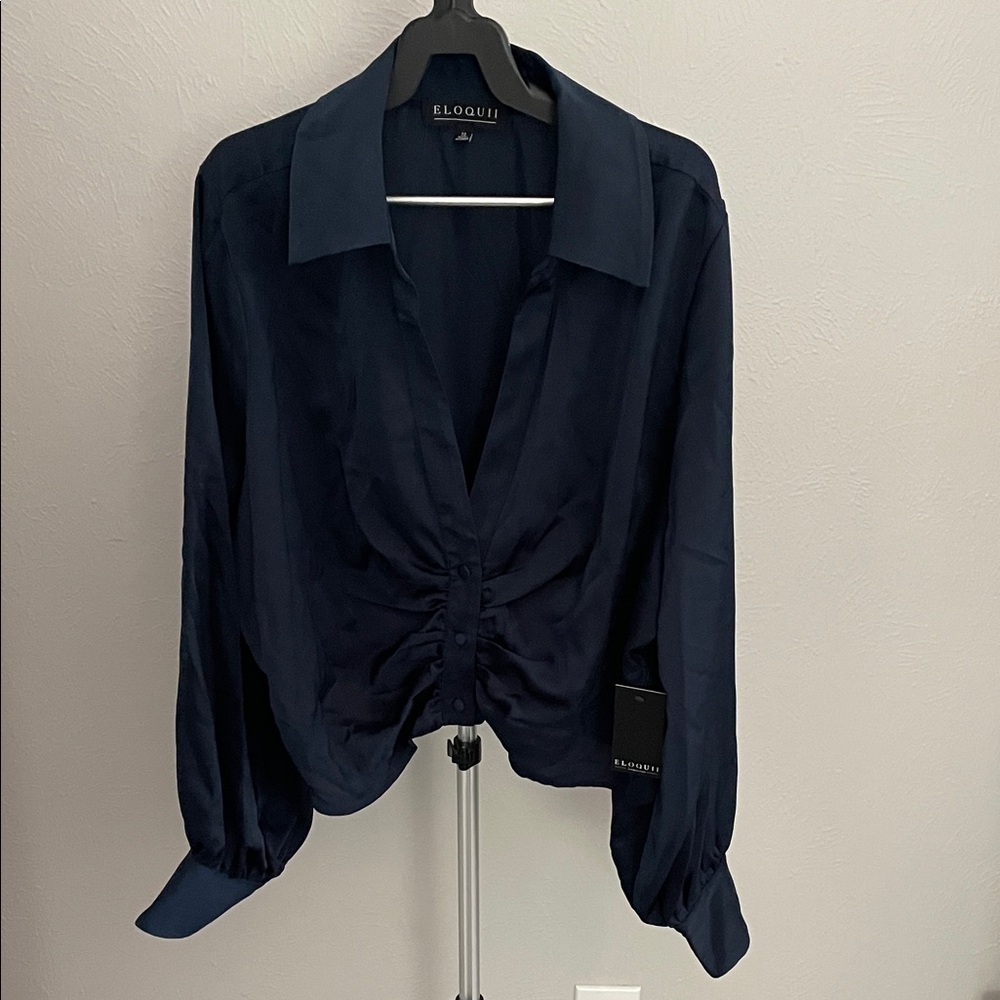 Eloquii Deep Blue Ruched Blouse